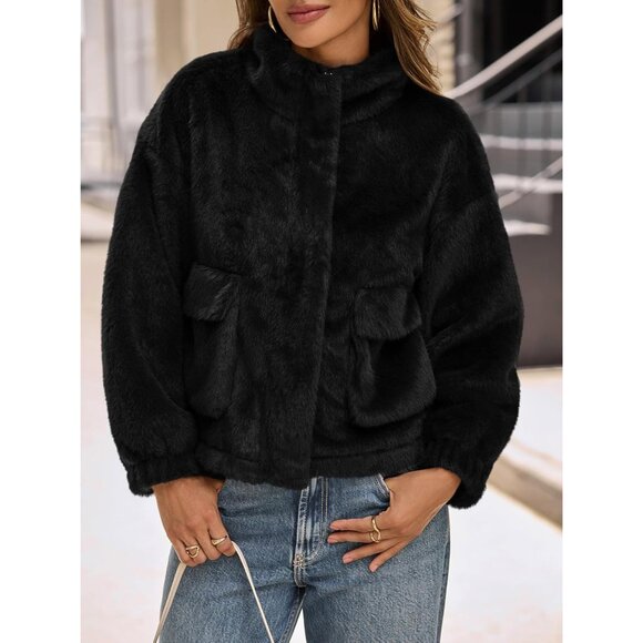 Luxurious Women's Cropped Faux Fur Jacket with Snug Cuffs - Winter Essential - Picture 3 of 5